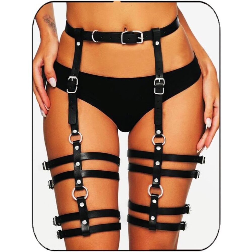 Leather Leg Harness for Women Adjustable Punk Garter Belt Rave Costume